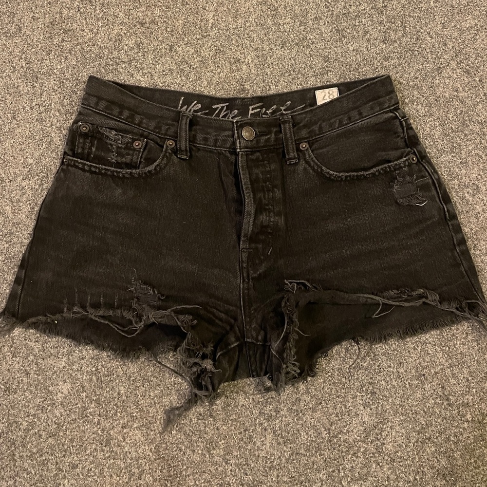 Free people black denim shorts, mid rise. Gently worn